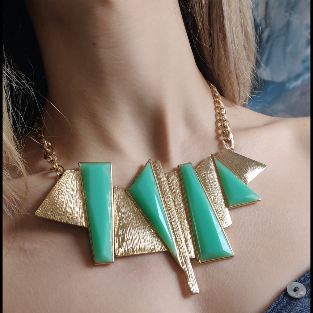 Gold & Teal Geometric Necklace & Earring Set